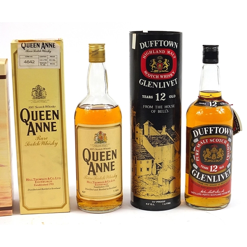 433 - Three bottles of whiskey with boxes comprising Queen Anne, Glenlivet and Isle of Jura