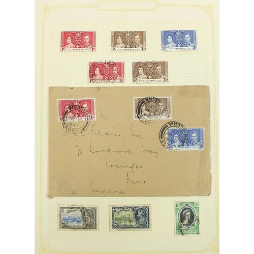 1911 - Commonwealth letters M and N, Monserrat, Morocco Agency, Newfoundland and Nigeria stamps arranged on... 