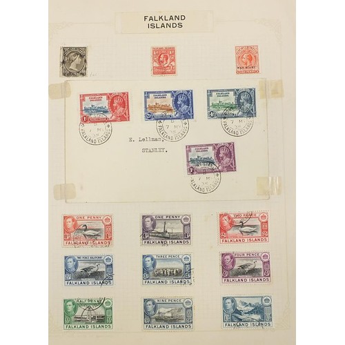 1928 - Falkland Island stamps arranged on three pages including a cover