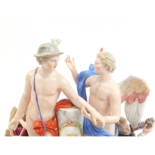 5 - Meissen, Large and impressive 19th century German Trade and Commerce with Mercury figure group, poss... 