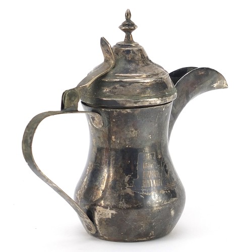 166 - Egyptian silver niello work coffee pot, 17cm in length, 182.5g