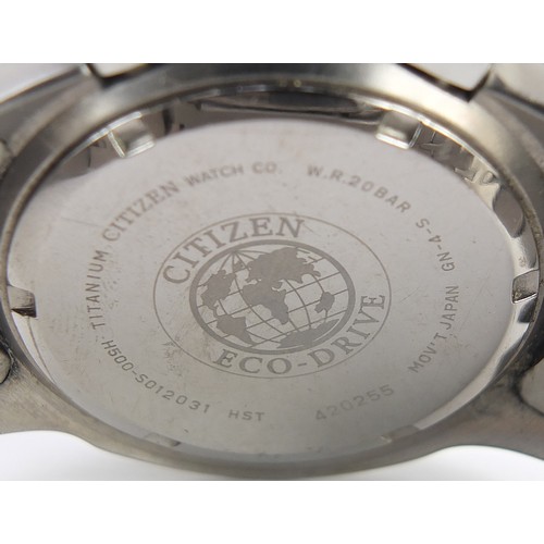 959 - Four gentlemen's Citizen Eco Drive wristwatches with boxes including a Titanium chronograph