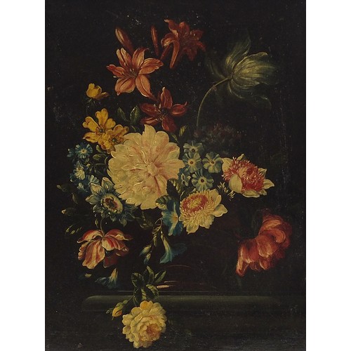 1031 - Still life flowers, pair of Italian antique oil on canvasses, mounted and framed, each 38.5cm x 28cm... 