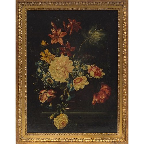 1031 - Still life flowers, pair of Italian antique oil on canvasses, mounted and framed, each 38.5cm x 28cm... 