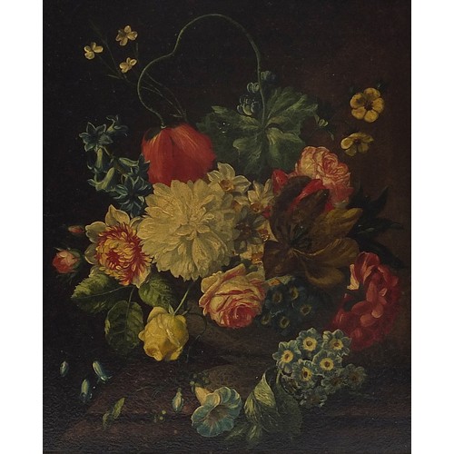 1031 - Still life flowers, pair of Italian antique oil on canvasses, mounted and framed, each 38.5cm x 28cm... 