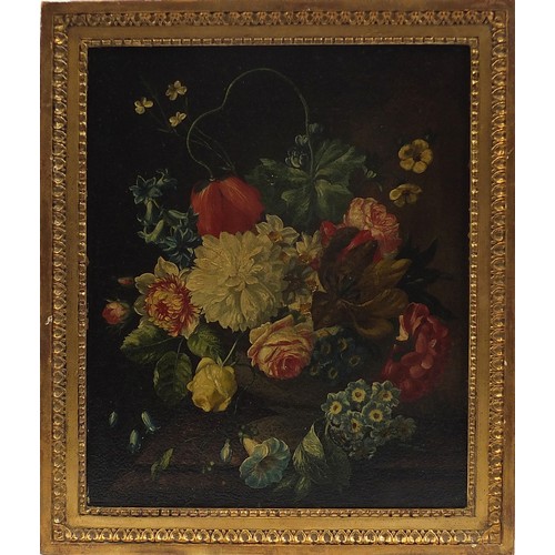 1031 - Still life flowers, pair of Italian antique oil on canvasses, mounted and framed, each 38.5cm x 28cm... 