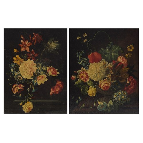 1031 - Still life flowers, pair of Italian antique oil on canvasses, mounted and framed, each 38.5cm x 28cm... 