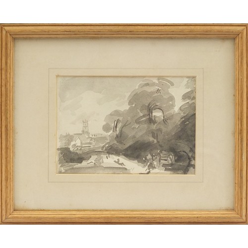 980 - Circle of John Constable - Stoke by Nayland, watercolour wash, inscribed compare with Victoria and A... 