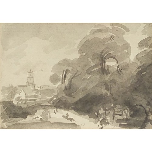 980 - Circle of John Constable - Stoke by Nayland, watercolour wash, inscribed compare with Victoria and A... 