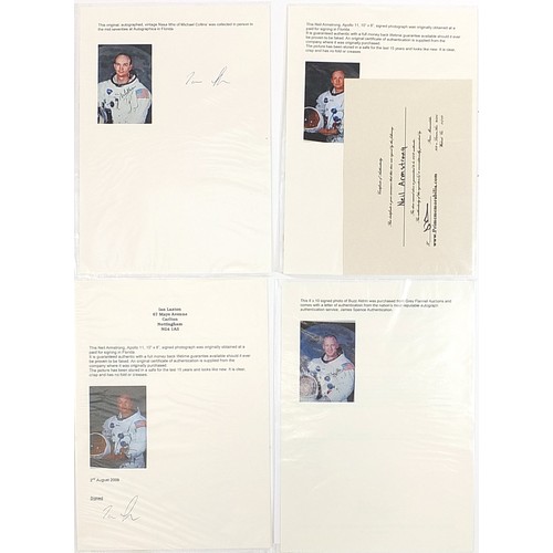 533 - Neil Armstrong, Edwin Aldrin Junior and Michael Collins, Apollo 11 ink signatures on photographs, wi... 