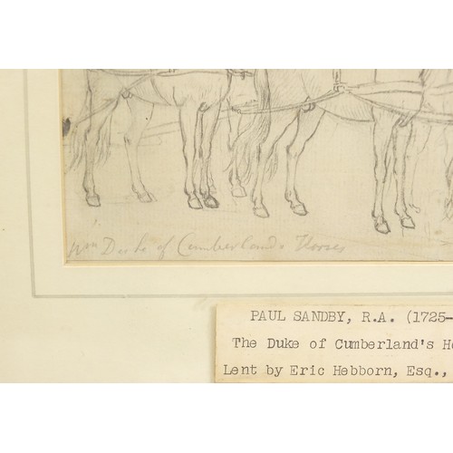 994 - Paul Sandby - The Duke of Cumberland's Horses, 18th century pencil drawing, with label detailing the... 