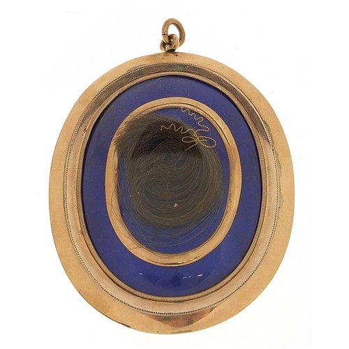 282 - 19th century oval hand painted portrait miniature of a female, housed in an unmarked gold mourning p... 