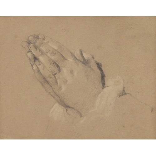 1023 - Attributed to William Mulready - Studies of hands, lead pencil on buff paper heightened in white, in... 