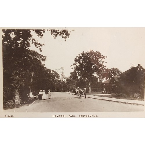 365 - Collection of Eastbourne and surrounding postcards arranged in three albums, some black and white ph... 