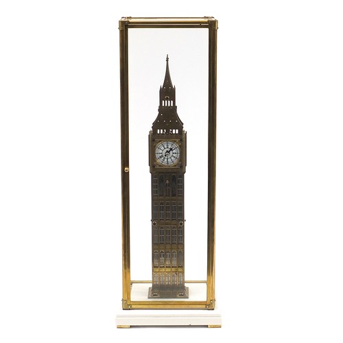 337 - Large Big Ben design skeleton style clock housed under a glazed display case, 69cm high