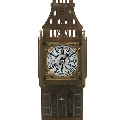 337 - Large Big Ben design skeleton style clock housed under a glazed display case, 69cm high