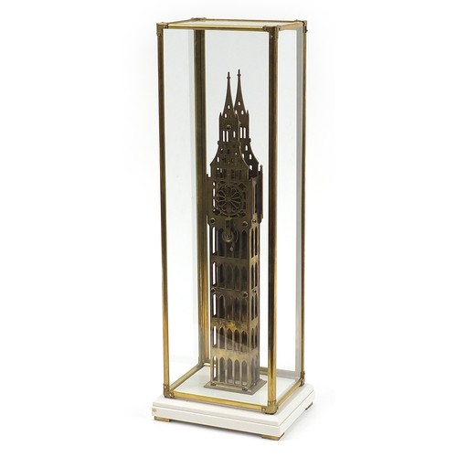 337 - Large Big Ben design skeleton style clock housed under a glazed display case, 69cm high