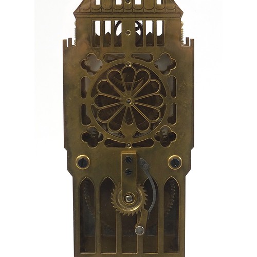 337 - Large Big Ben design skeleton style clock housed under a glazed display case, 69cm high