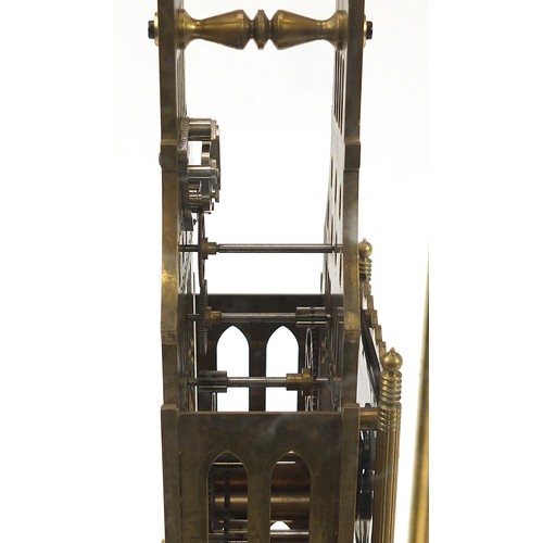 337 - Large Big Ben design skeleton style clock housed under a glazed display case, 69cm high