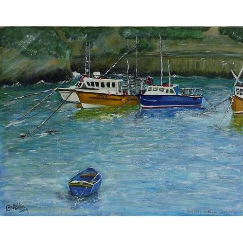 62 - Ashton - Boats on the Algarve, boats in an estuary two acrylics on canvas, 40cm x 30cm