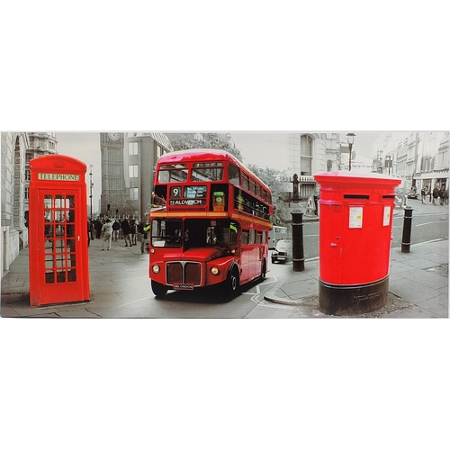 25 - London bus, red telephone and post box, large retro print on canvas, 122cm x 50cm