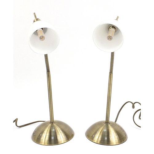 290 - Pair of gilt metal student Anglepoise lamps with white glass shades, 43cm high