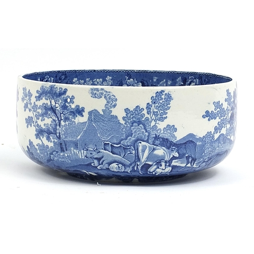 37 - Adams pottery blue and white willow pattern fruit bowl, 24cm in diameter