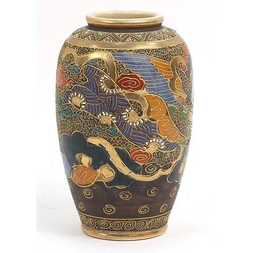 24 - Japanese Satsuma pottery vase hand painted with warriors, character marks to the base, 18cm high