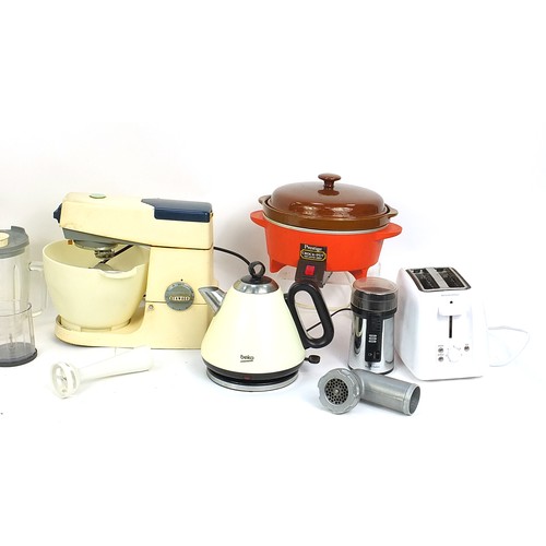 269 - Large selection of kitchen equipment including Kenwood Chef with attachments, bean slicers, electric... 