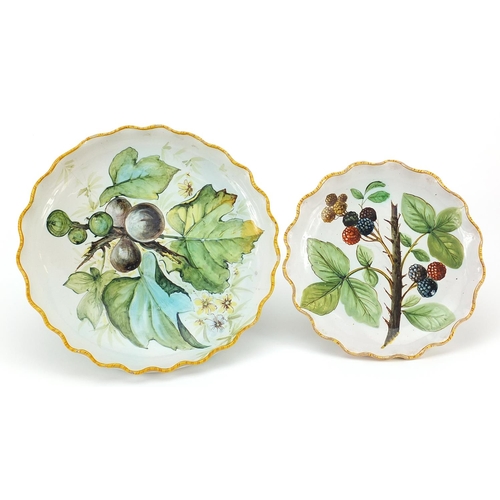 148 - Cantigalli, two Italian Maiolica pedestal dishes hand painted with leaves and berries, the largest 2... 