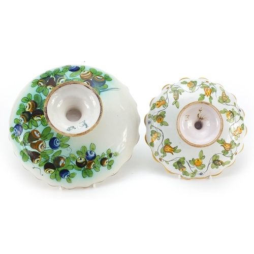 148 - Cantigalli, two Italian Maiolica pedestal dishes hand painted with leaves and berries, the largest 2... 