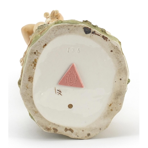 155 - Royal Dux, Art Nouveau Czechoslovakian figure of a shepherd with two sheep, numbered 135 to the base... 