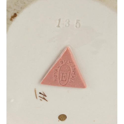 155 - Royal Dux, Art Nouveau Czechoslovakian figure of a shepherd with two sheep, numbered 135 to the base... 