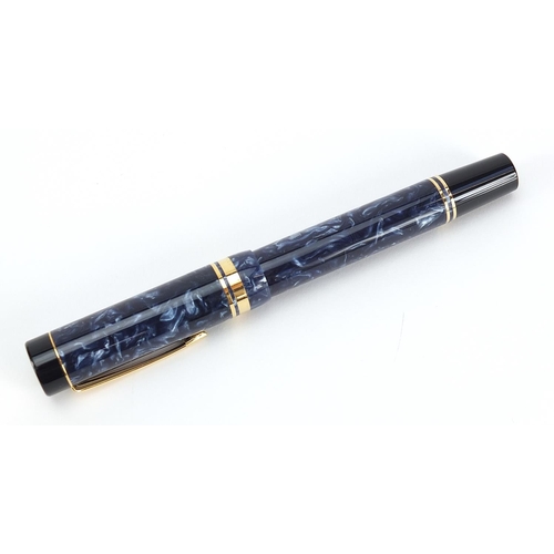 53 - Parker Centennial blue marbleised fountain pen with 18k gold nib and box