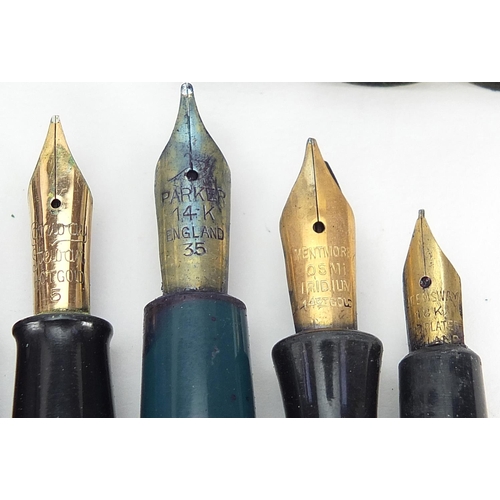 59 - Ten vintage fountain pens with gold nibs, some marbleised including Watermans, Parker and Conway Ste... 