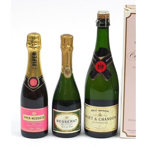 2201 - Six bottle of Champagne to include three half bottles comprising Moet & Chandon, Oudinot, Nicolas Fe... 