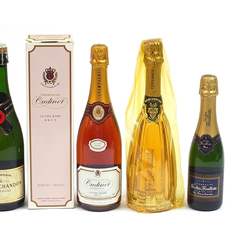 2201 - Six bottle of Champagne to include three half bottles comprising Moet & Chandon, Oudinot, Nicolas Fe... 