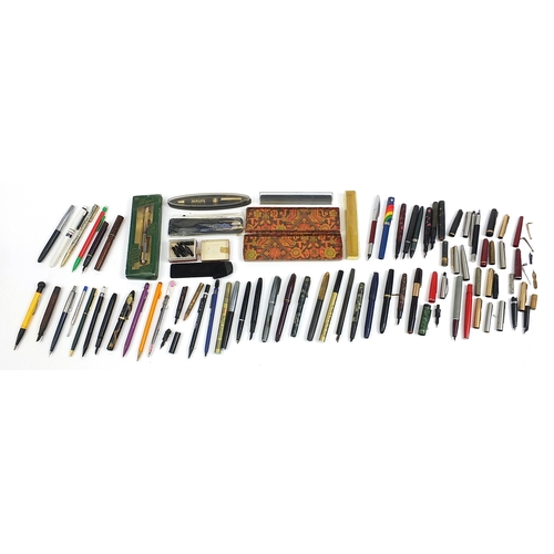 73 - Collection of vintage fountain and ballpoint pens and accessories including Watermans, brown ripple,... 