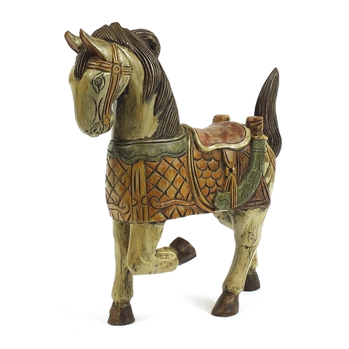 2215 - Large European painted carved wood horse, 61cm high