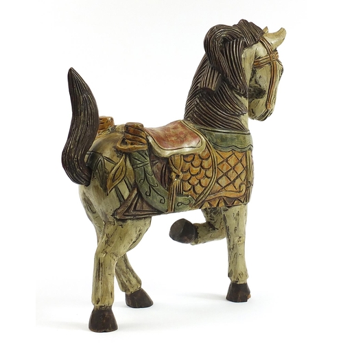 2215 - Large European painted carved wood horse, 61cm high