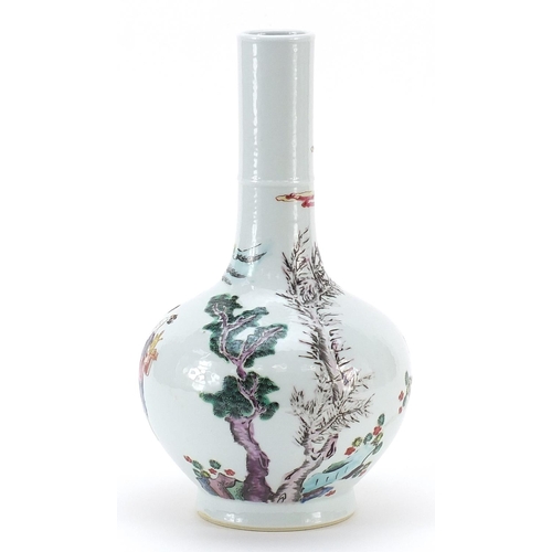 178 - Chinese porcelain vase hand painted in the famille rose palette with figures in a landscape, four fi... 