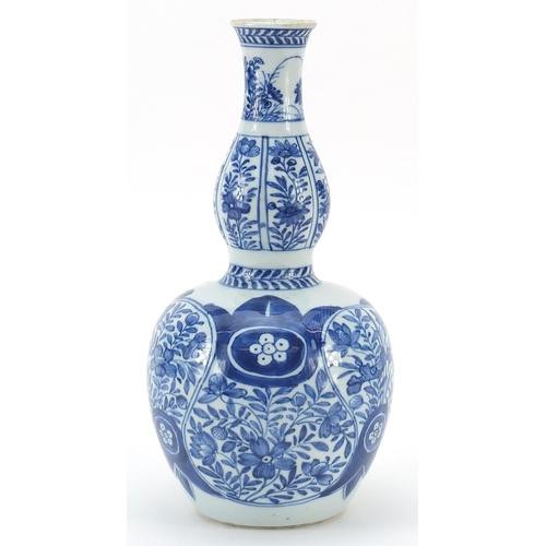 31 - Chinese blue and white porcelain double gourd vase hand painted with flowers and scrolling foliage, ... 