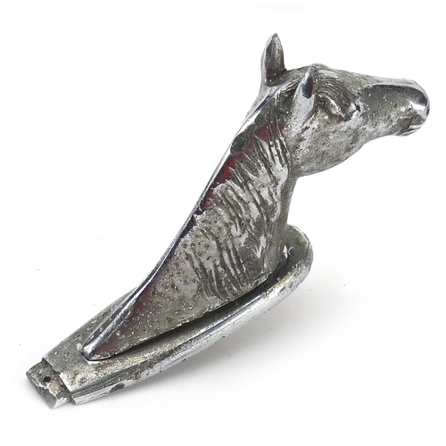 105 - Motoring interest chrome plated car mascot in the form of a horse head, 13.5cm in length