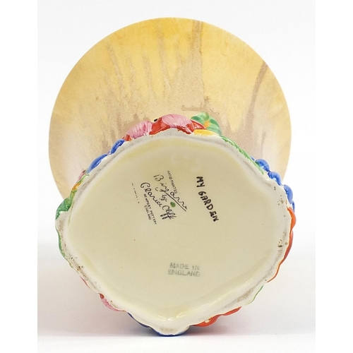 160 - Clarice Cliff Bizarre vase hand painted in the My Garden pattern, 17.5cm high