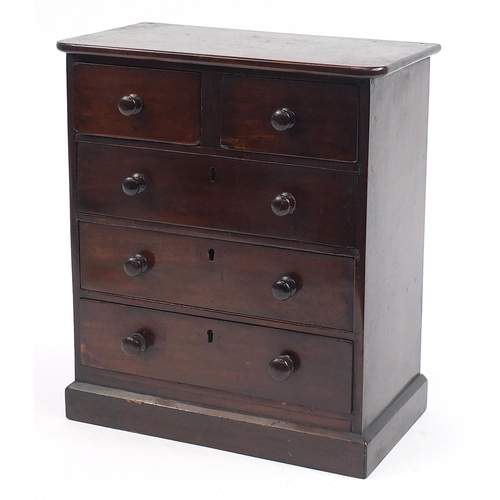 27 - Victorian mahogany apprentice five drawer chest, 36.5cm H x 32cm W x 17.5cm D