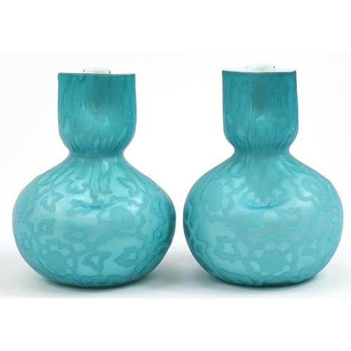 150 - Manner of Thomas Webb, Pair of 19th century blue satin glass vases, each 20.5cm high