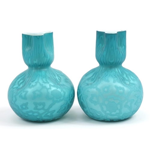 150 - Manner of Thomas Webb, Pair of 19th century blue satin glass vases, each 20.5cm high
