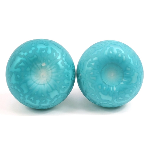 150 - Manner of Thomas Webb, Pair of 19th century blue satin glass vases, each 20.5cm high