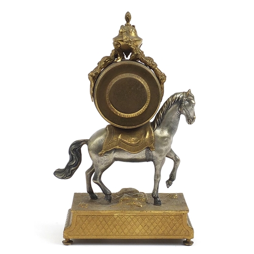 122 - French style gilt and silvered metal horse mantle clock, 43.5cm high