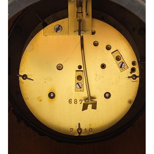 2202 - Carved oak wall clock with visible Brocot escapement having enamelled chapter ring with Roman numera... 